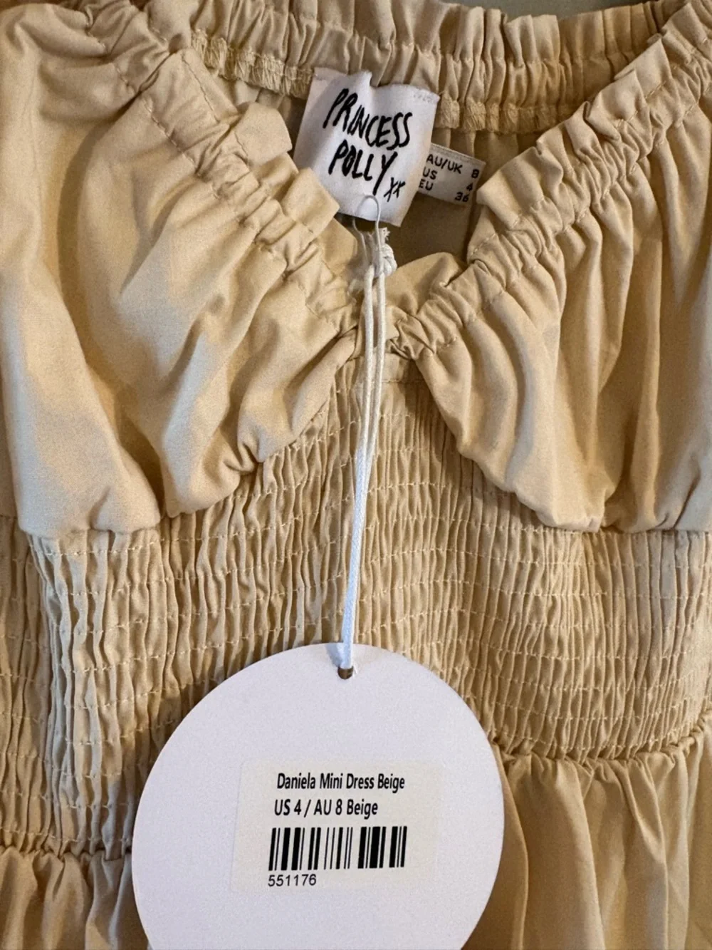 NWT Princess Polly Daniela Cream Tiered Puff-Sleeve Dress - Picture 4 of 4